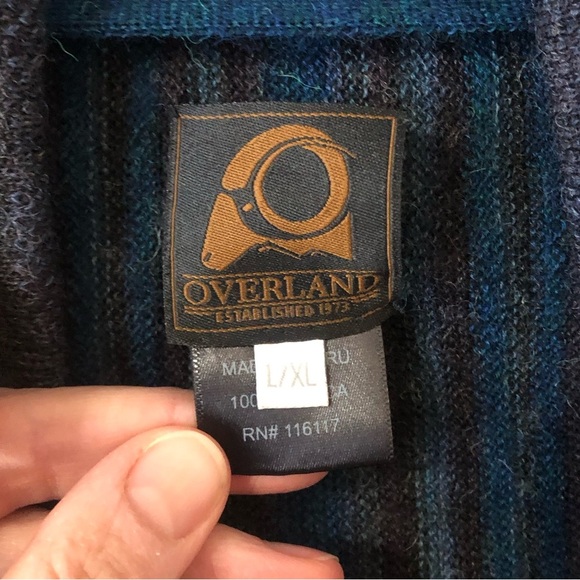 Overland Alpaca Aztec Striped Blue Open Front Ponch Cardigan - Size Large/XLarge - Picture 4 of 7